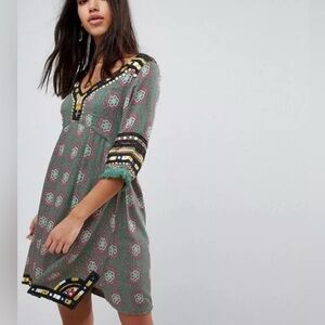 Raga Elena Printed Embroidered Tunic Dress Size Small